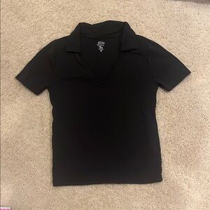 J. Crew Black Collared V-Neck Tee